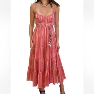 Zimmermann Pink Striped Tiered Cotton Maxi Dress - size 2 (medium US8)